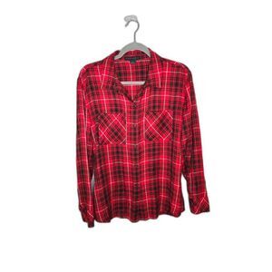 Sanctuary Women's Red and Black Plaid Long Sleeve Button Down Shirt Size Small